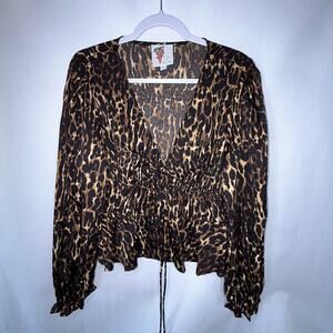 Live 4 Truth Leopard Blouse Gathered Bodice V-Neck Mob Wife Boho Western sz XL